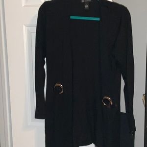INC International Concepts Women's Cardigan Wrap Top Black Ties front Size Large